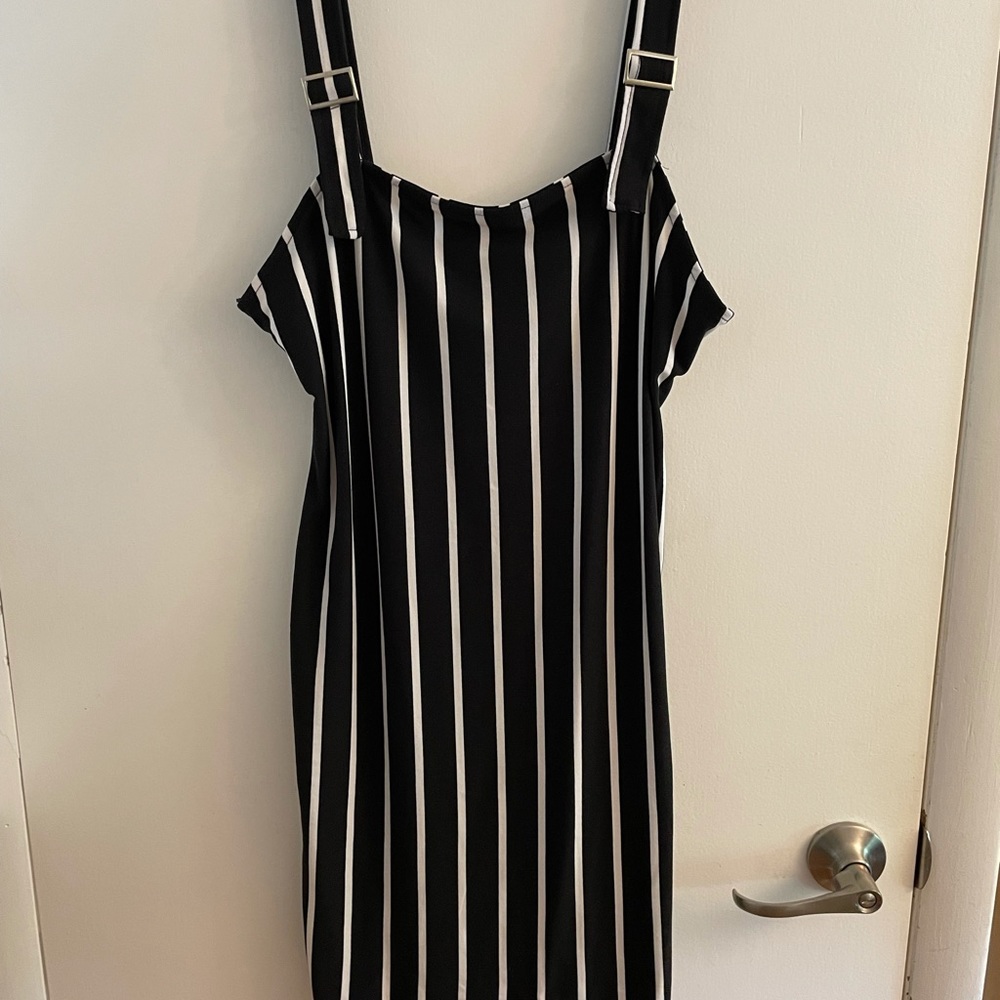 Black and white striped skin tight dress